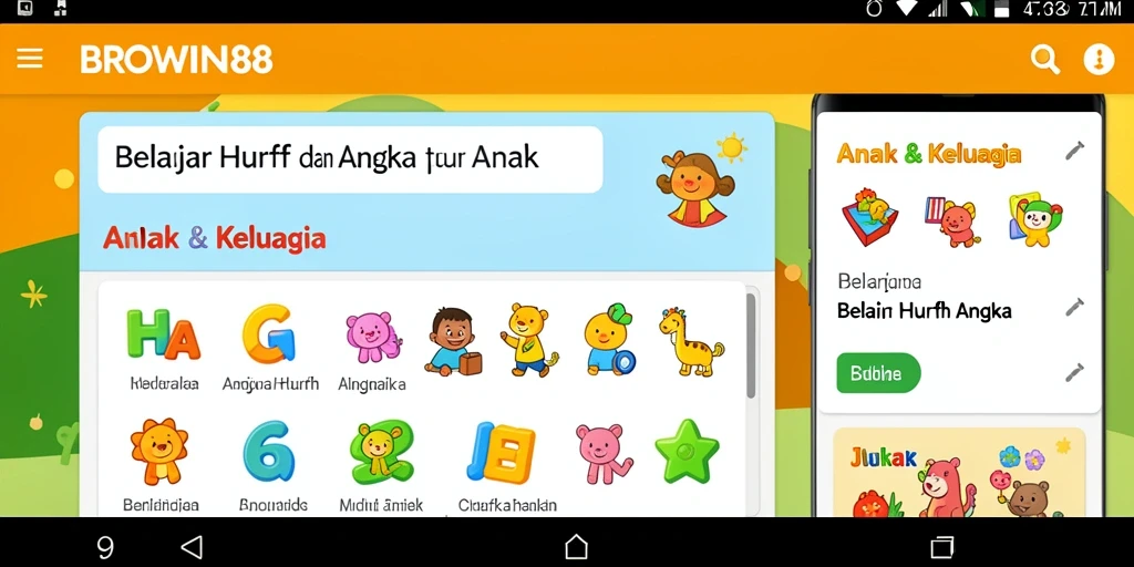 Antarmuka BROWIN88 yang menarik untuk belajar huruf dan angka.