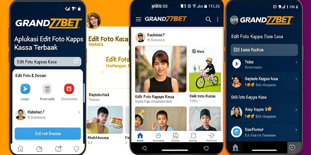 Tampilan antarmuka aplikasi GRAND77BET dengan efek Edit Foto Kertas Kaca.
