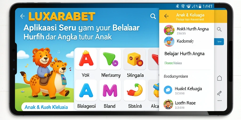 Antarmuka aplikatif LUXARABET dengan fitur belajar huruf dan angka.
