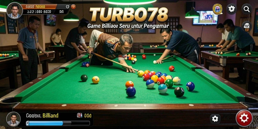 Tampilan antarmuka TURBO78 yang menawan dengan meja billiard.