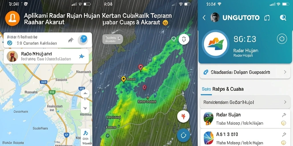 Tampilan antarmuka aplikasi UNGUTOTO dengan peta radar hujan yang jelas.